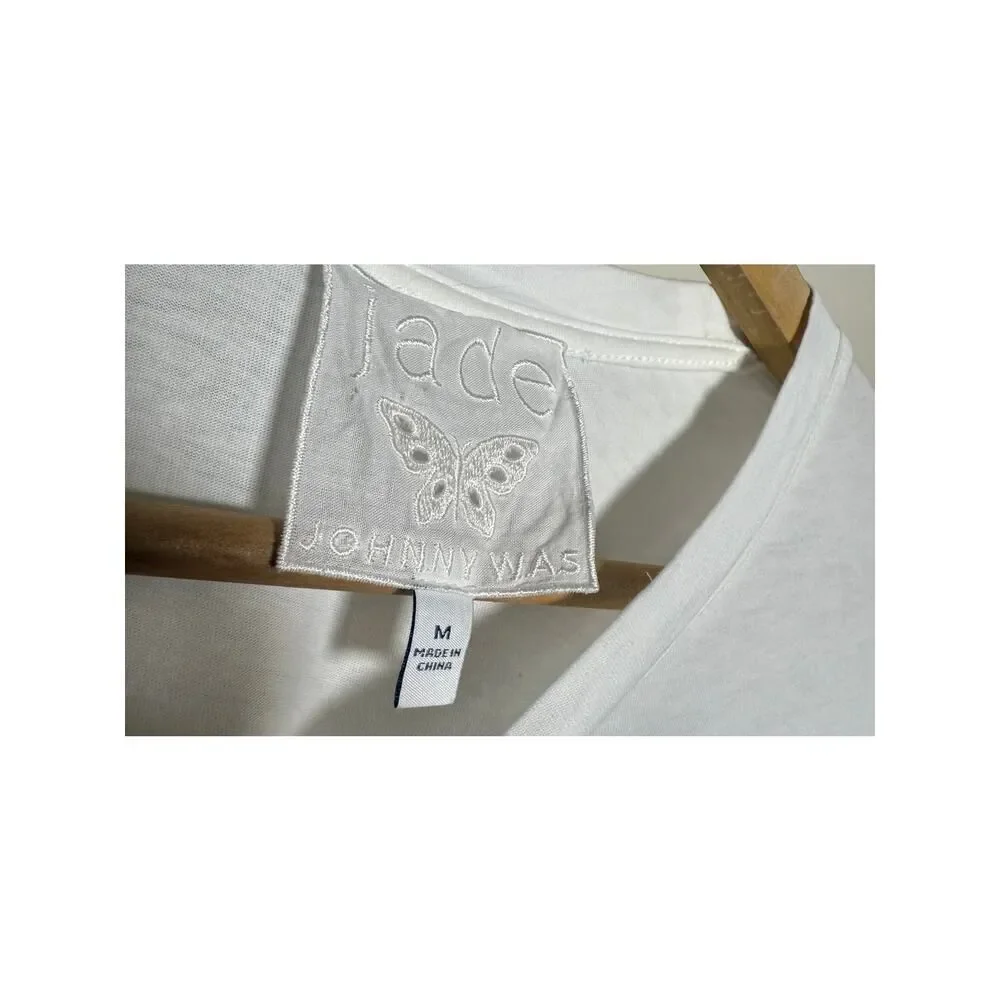 Johnny Was Jade Nora Easy Tee – Puff Sleeve Eyelet Cotton Top, Women’s Size M